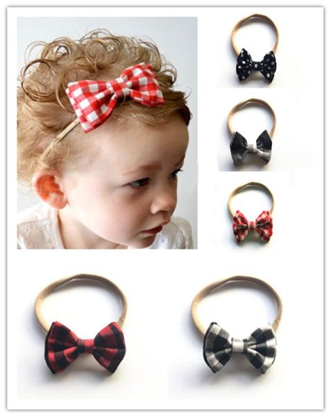 

child bow headband headwear girl double layer lattice cloth plaid dot multicolor nylon double bow red black lattice 281656480, Slivery;white