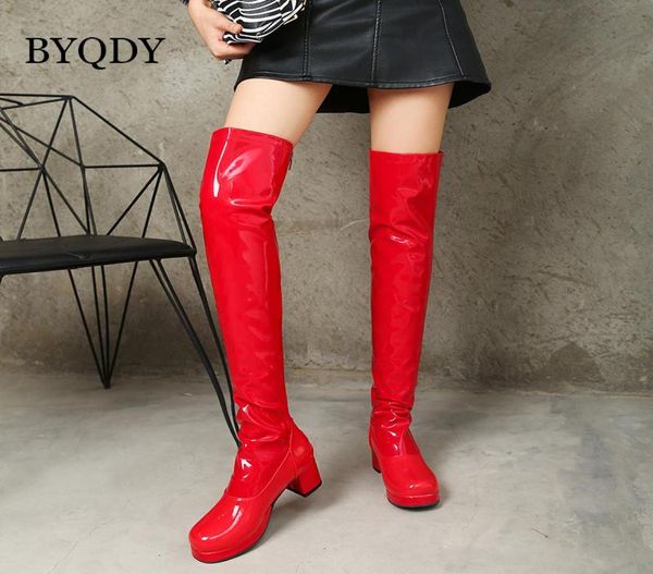 

boots byqdy thigh high women chunky heel round toe fashion over the knee pu leather fetish shoes for girls plus 484952008, Black