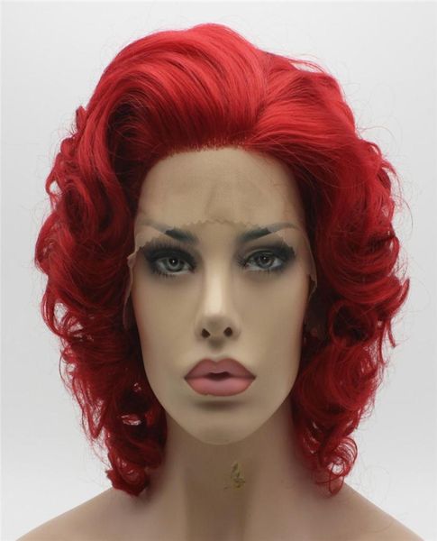 

iwona hair wavy short red wig 243100 half hand tied heat resistant synthetic lace front wig3689139, Black