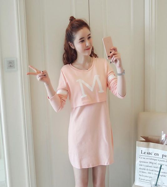 

3368 letter printed cotton maternity nursing long tees autumn fashion tshirt clothes for pregnant women pregnancy feeding 3141129, White