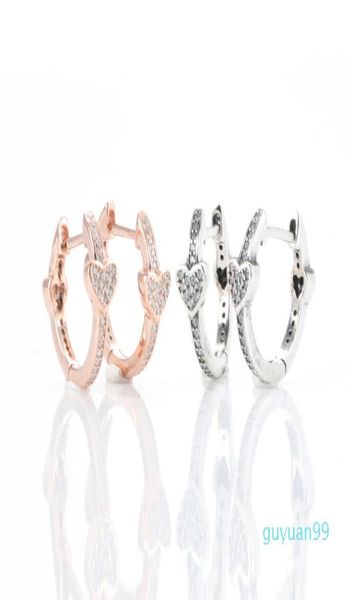 

authentic 925 sterling silver heart stud earring original box for pandora alluring hearts hoop earrings1823526, Golden;silver