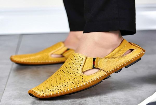 

sandals men fashion leather plus size 45 46 47 casual slipon summer shoes 5 colors 3847 883331529, Black