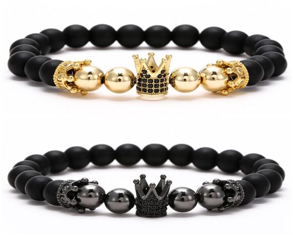 

fashion micro cz king crown charm bracelet handmade stretch 8mm natural stone copper beads bracelets bangle jewelry1046745, Golden;silver