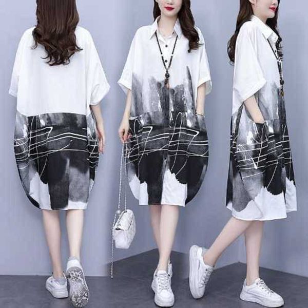 

fat plus size women's summer european and american high end fashion fashionable shirt dress slim covering belly skirt08ub, Black