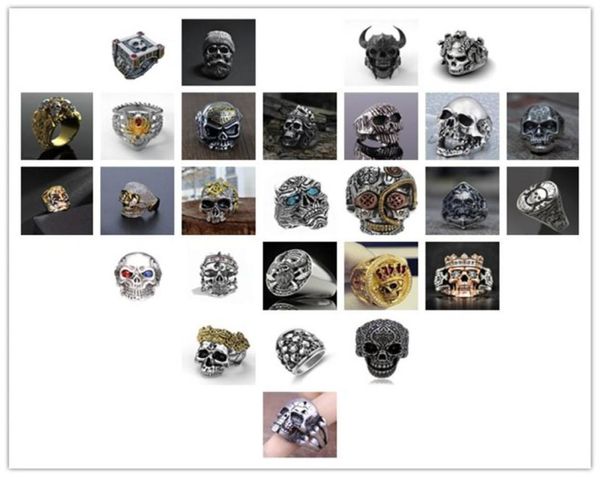

whole 27 styles vintage silver plated relief skull ring for mens gothic steampunk anniversary ring hip hop jewelry accessories5438757, Golden;silver