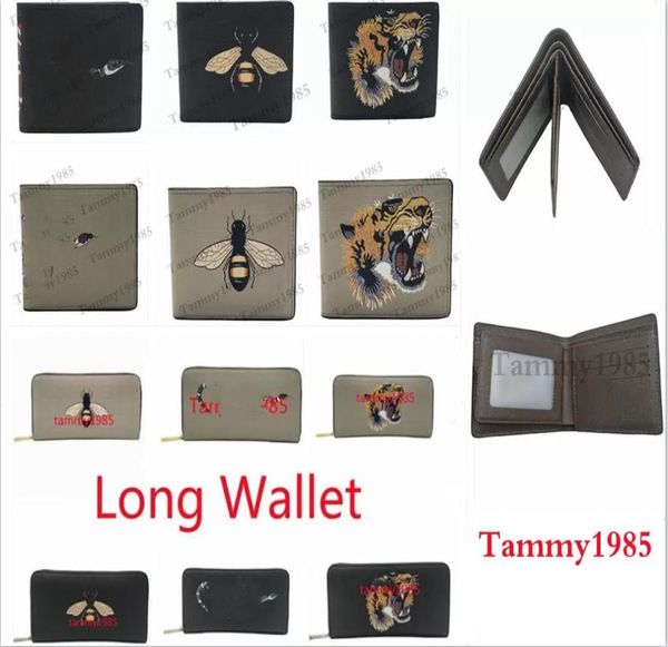 

2 models men animal short wallet leather black snake tiger bee wallets women long style purse card holders come with 5162579, Red;black
