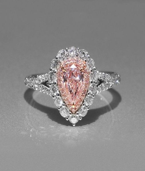 

women simulation pink diamond dropshaped wedding ring cute03048509, Silver