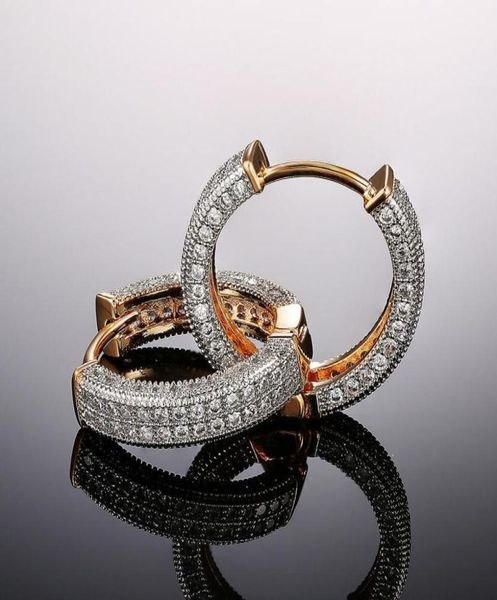

trendy men women earrings gold plated micro paved cz bling earrings hoop punk rock hip hop jewelry5916222, Golden;silver