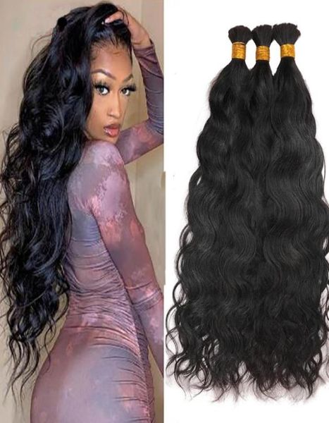

brazilian natural wave hairs bulks 123pcslot wet and wavy human hair bulk for braiding no weft braids extensions bundles2218598, Black
