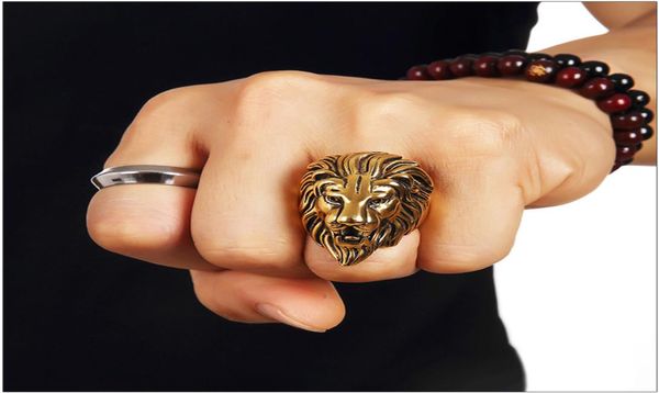 

stainless steel lion face hip hop rings for men women trendsetter joyas nightclub singer punk finger jewelry gold siz7454636, Golden;silver