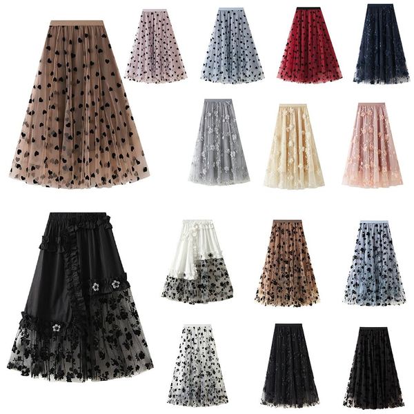 

capris vintage women skirt love heart print skirt mesh skirt skirt tulle skirt aline high waist long skirt fairy skirt tutu skirts, Black;white