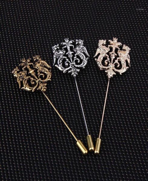 

bronze gold silver tone classic hollow double lion lapel pins for men suit accessories stick brooch pins wedding party jewelry13478821372, Gray