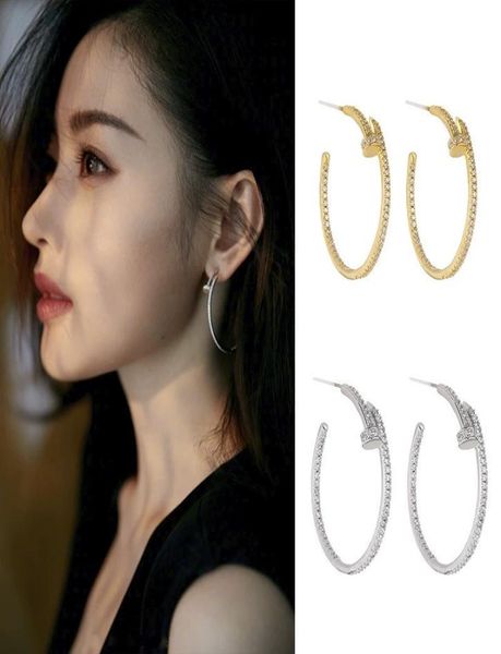 

hiphop women earrings hyperbole crystal nail hoop earrings for women rhinestone rivet earrings femme brincos fashion show jewelry6605126, Golden;silver