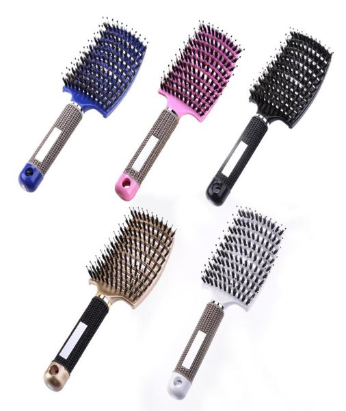 

6 color women hair scalp massage comb bristle nylon hairbrush wet curly detangle hair brush for salon hairdressing styling tools9049628, Silver