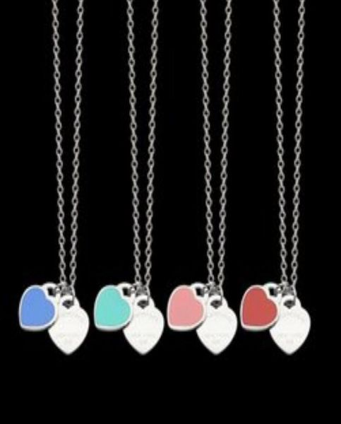 

luxury jewelry designer women necklace alphabetic double heart necklace red and green pink drips oil heart necklace gift4322875, Silver