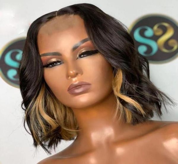 

lace wigs highlight blonde wavy short bob 360 hd transparent frontal human hair natural hairline virgin 5x5 closure tobi2233149261969403, Black;brown