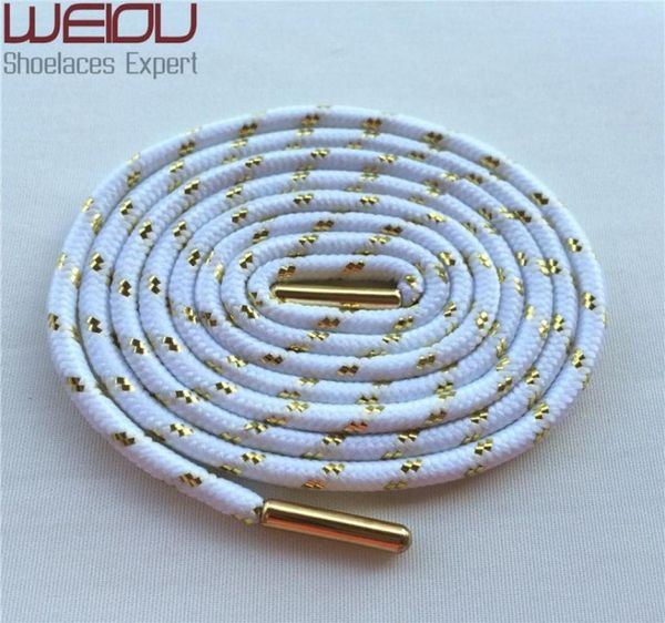 

weiou sports colored boot laces fashion metallic gold shoestrings white round shoelaces all match trainer lace6682853, White;pink