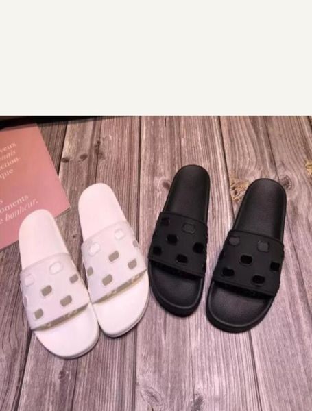 

men women fashion slippers luxury slides summer flat slipper trendy leather rubber hollow sandal balance mens beach slide 32236240, Black