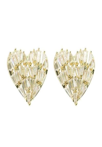 

korean luxury jewelry 925 sterling silvergold fill t princess cut white z cz diamond cute women stud earring for valentine03621366442, Golden;silver