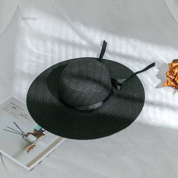 

summer caps beach style bucket hat outfit bow ribbon women's straw hat travel vacation foldable cap 5 092z, Blue;gray