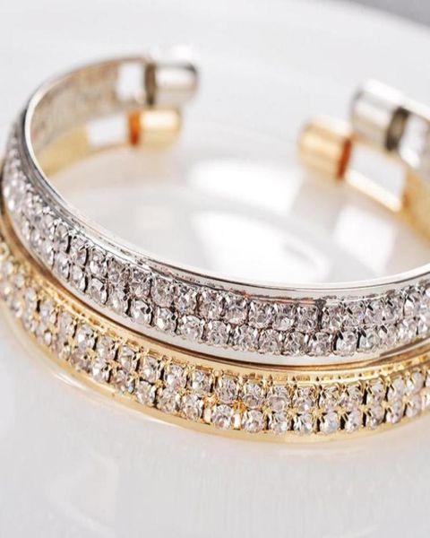 

new fashion bracelet popular rose gold silver diamond 2 rows open bracelet female bracelet jewelry supply46606406466975, Black
