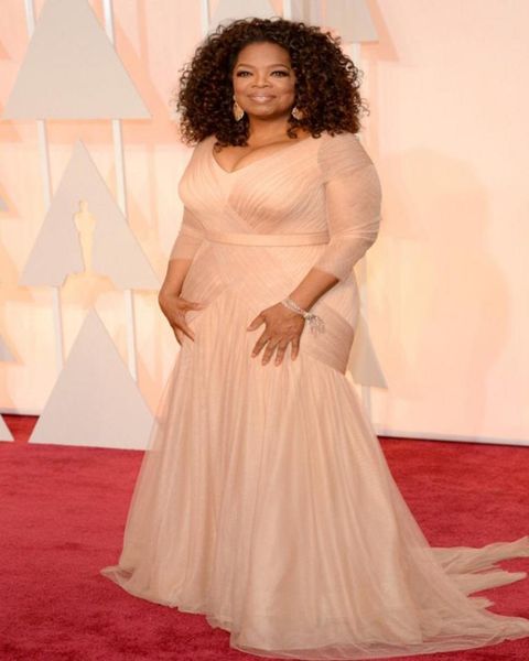 

oprah winfrey oscar celebrity red carpet dresses champagne mermaid plus size long sleeve pleated evening mother off bride dresses2605858, Black;red