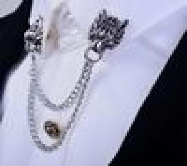 

whole 2015 silver chain dragon wolf tiger brooches collar pins ginkgo biloba lapel pin brooch pins men tassel chain brooch bi3748695, Gray