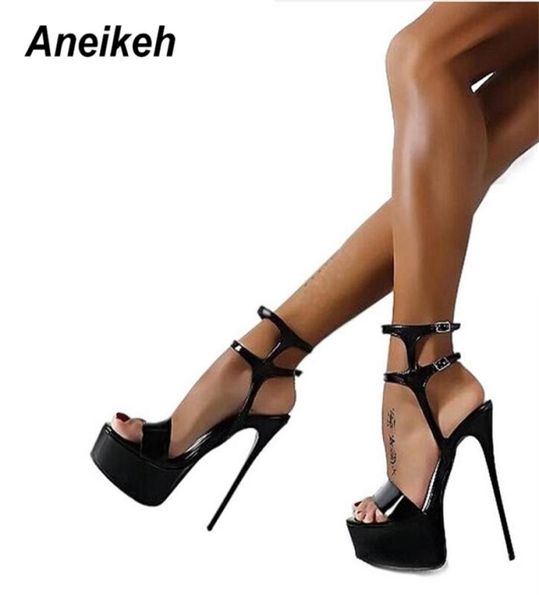 

aneikeh fashion peep toe high heeled sandals open 16cm high heels party dress women shoes black red s203266893367