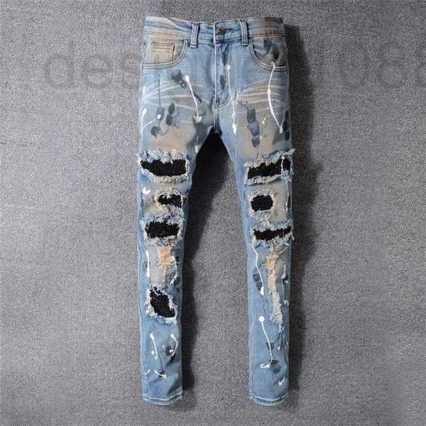 

designer 20ss mens designer jeans distressed ripped biker slim fit motorcycle denim for men fashion jean mans pants pour hommes #523 hpks, Blue
