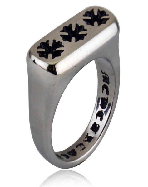

new designer ch ring chrome fashion personality cross rectangular titanium steel hearts original design rings luxury brand lover g3743161, Golden;silver