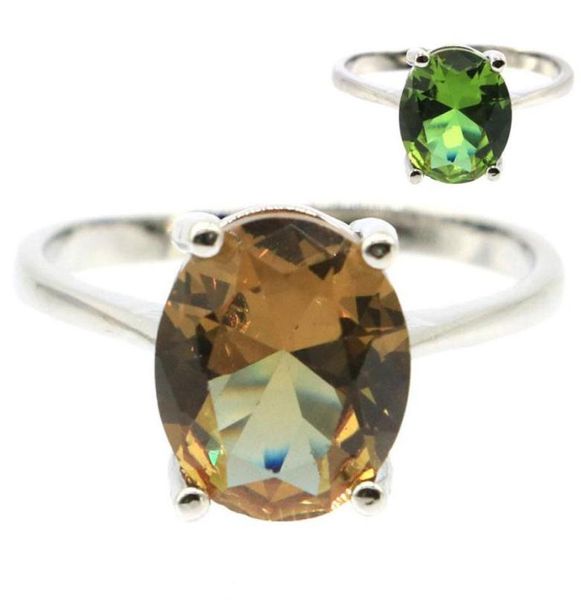 

12x10mm lovely cute created color changing alexandrite z for girls daily wear silver rings whole drop cluster3039370, Golden;silver