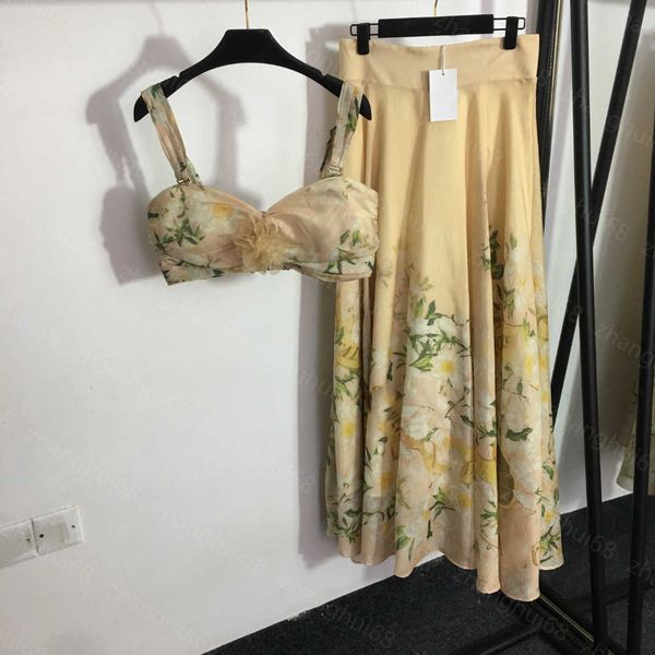 

23ss womens designer clothing skirt set shirt suit temperament flower print strapless suspender high waist half skirt sets womens clothing, White