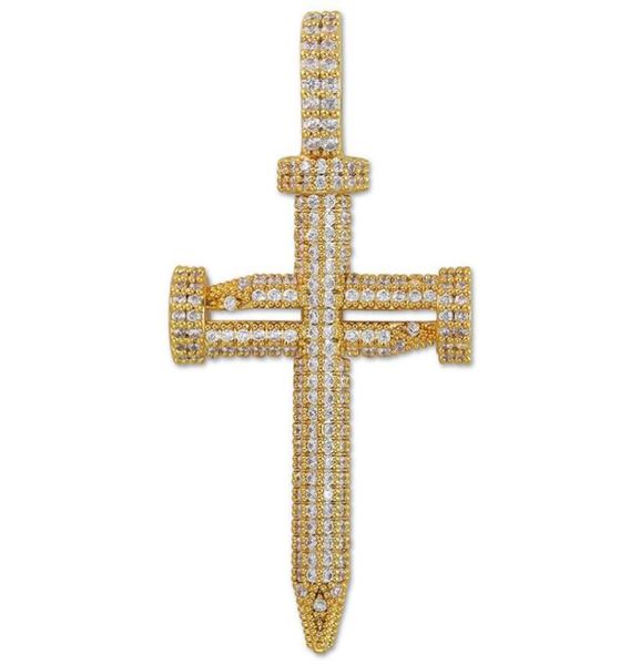 

hip hop jewelry diamond nail cross necklace pendant gold silver plated iced out zircon with rope chain9963896