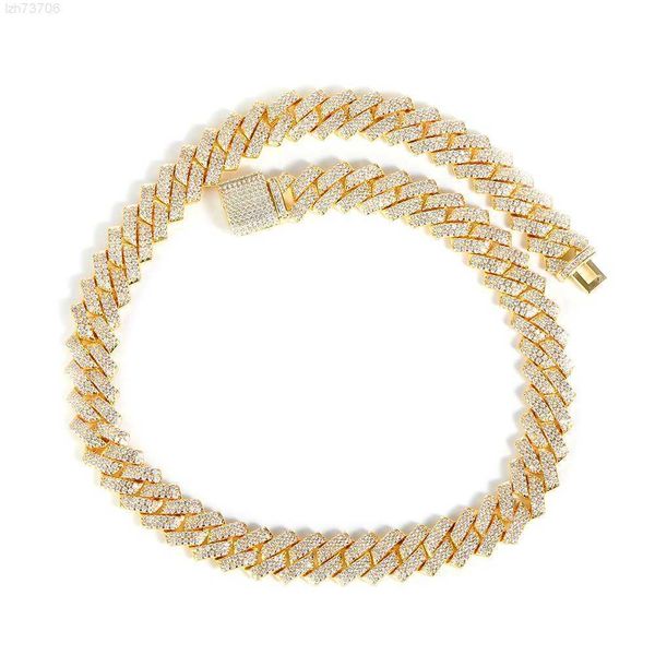 

designer jewelry ins trendy men's hip hop 13mm iced out diamond strip miami cuban gold link chain necklace bracelet, Silver