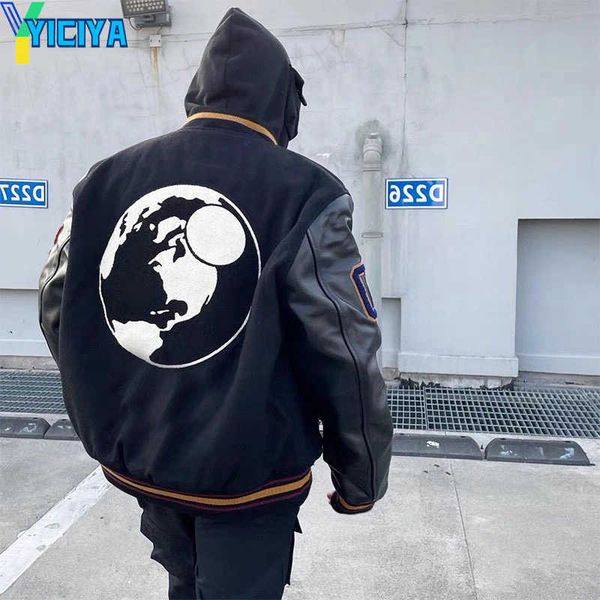 

yiciya designer men's jacket fashion hip hop varsity baseball jacket with embroidery spring fall streetwear bomber m-3xl, Black;brown