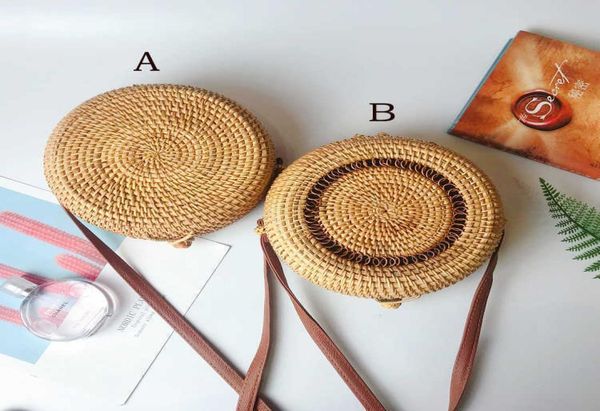 

lady handbags circle handwoven bali round retro rattan straw beach bag cross body barrelshaped fashion design girls oneshoulder 7409176, Black
