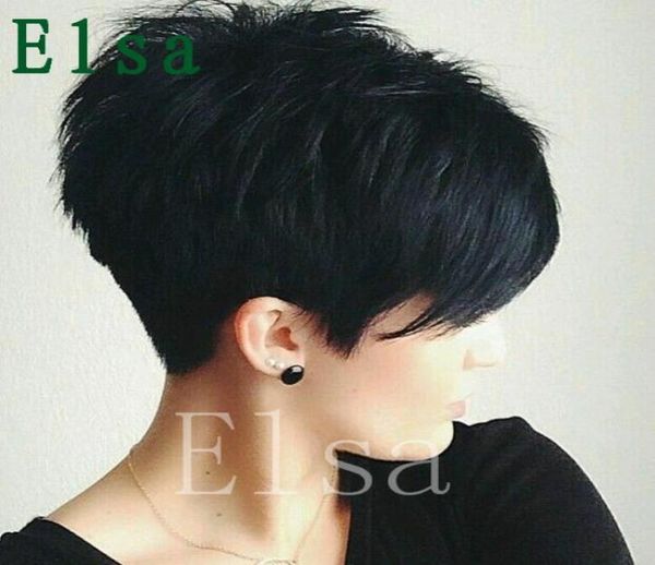 

natural color brazilian virgin hair machine made short bob pixie cut wig 130 density straight none lace wig5844608, Black;brown