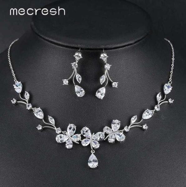 

mecresh cute butterfly bridal necklace jewelry sets for women clear cubic zirconia wedding earrings sets christmas jewelry tl545 h4066072, Silver
