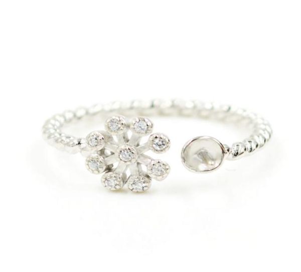 

flower shape sterling silver settings s925 fashion pearls semi mount jewelry wedding party ring diy for women ps4mjz0148610810, Slivery;crystal