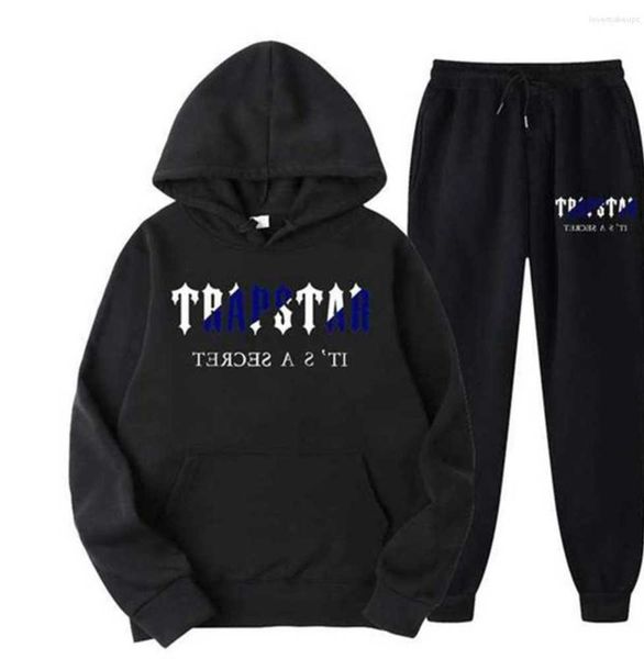 

men's t shirts brand trapstar printed sportswear men 15 color warm two pieces set loose hoodie sweatshirt pants joggings high quality, White;black