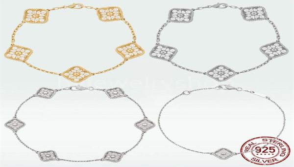 

vac 4 four leaf clover designer pendant chain bracelet luxury necklaces stud earring vintage 925 sterlling silver 18k yellow gold 4221669, Black