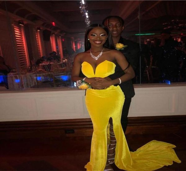 

yellow velvet african mermaid prom dress plus size sweetheart side split formal evening dresses long gala party gowns8102990, Black;red