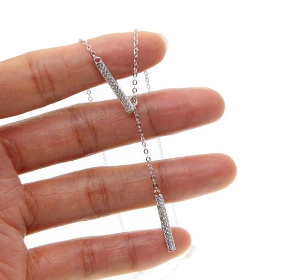 

wholelariat y necklace rhodium plated 925 sterling silver summer women necklaces with double cz bar charm simple fashion1824358