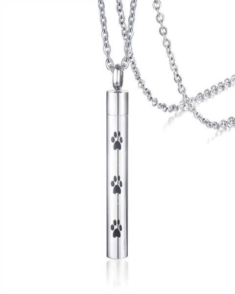 

personalized pet cremation urn necklace in stainless steel memorial remembrance dog cat ashes paw print necklace for ashes4386578, Silver