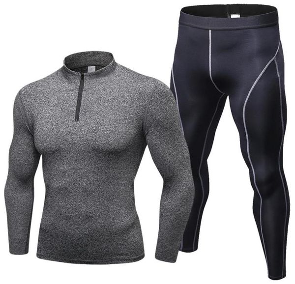 

men autumn spring long sleeve clothing set running sportswear tight quick dry bodybuilding fitness gym men039s tracksuits6618815, Black;blue