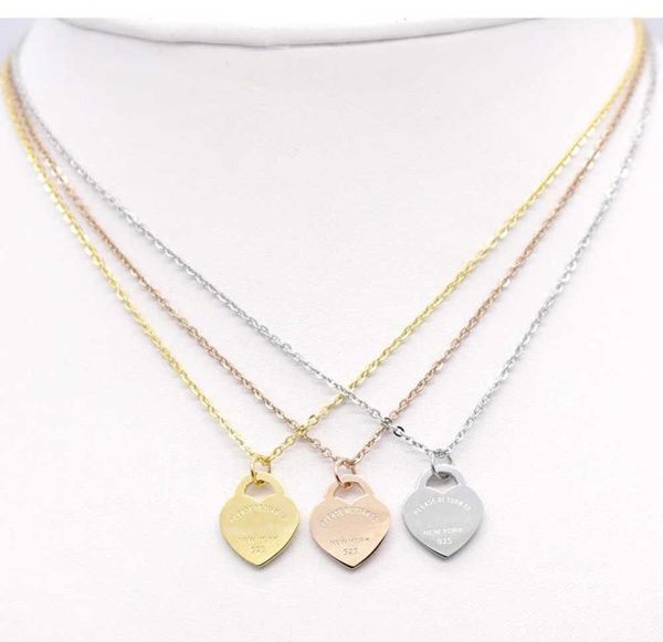 

2020 stainless steel heart-shaped necklace short female jewelry 18k gold titanium peach heart pendant for woman fashion, Silver