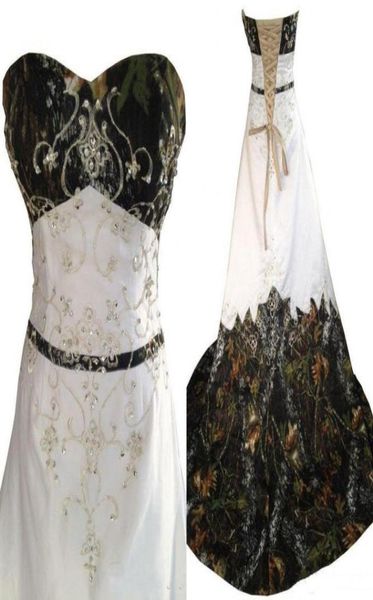 

2019 camo wedding dresses new a line beaded laceup backless sweetheart embroidery court train camo bridal gowns plus size real im2641413, White