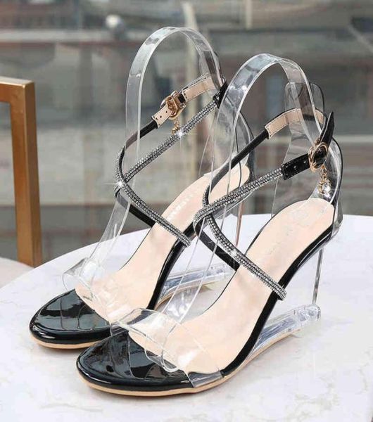 

large size elegant black gold comfortable pvc sandals ladies wedges high heels for women open toe roman transparent shoes db0072 g9446314