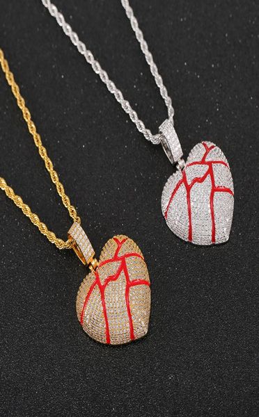 

iced out cz heart pendant necklace men women hip hop bling gold silver color charms chain jewelry6101012
