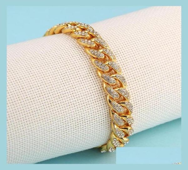 

chain 12mm iced out bling cz miami cuban braclet gold color hip hop rock jewelry for men women 910inch christmas gifts drop dhgar1243064, Black